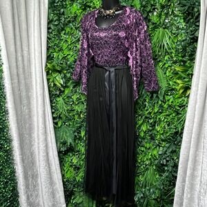 Lovely Grace Dress Medium Purple Black Evening Gown Sequin Lace Overlay 2901